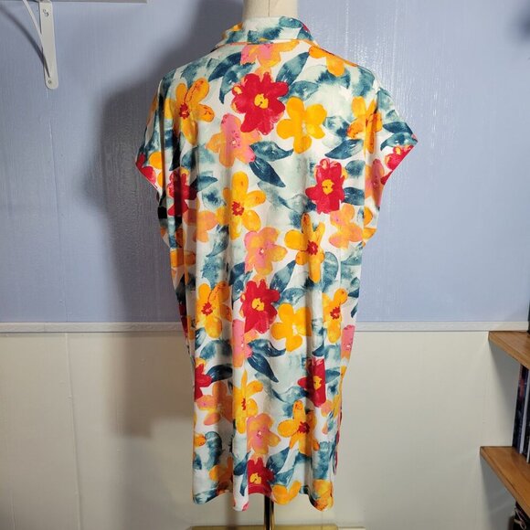 Lularoe Extra Large Orange Red Colorful Floral Collared Button Shortsleeve Shirt - Picture 8 of 9